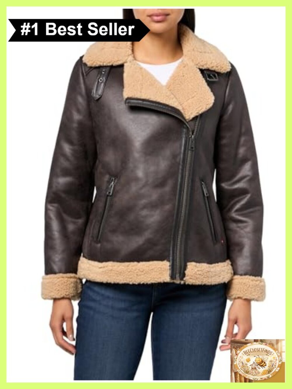 Faux Shearling Moto Coat Sherpa Lined Asymmetrical Zip